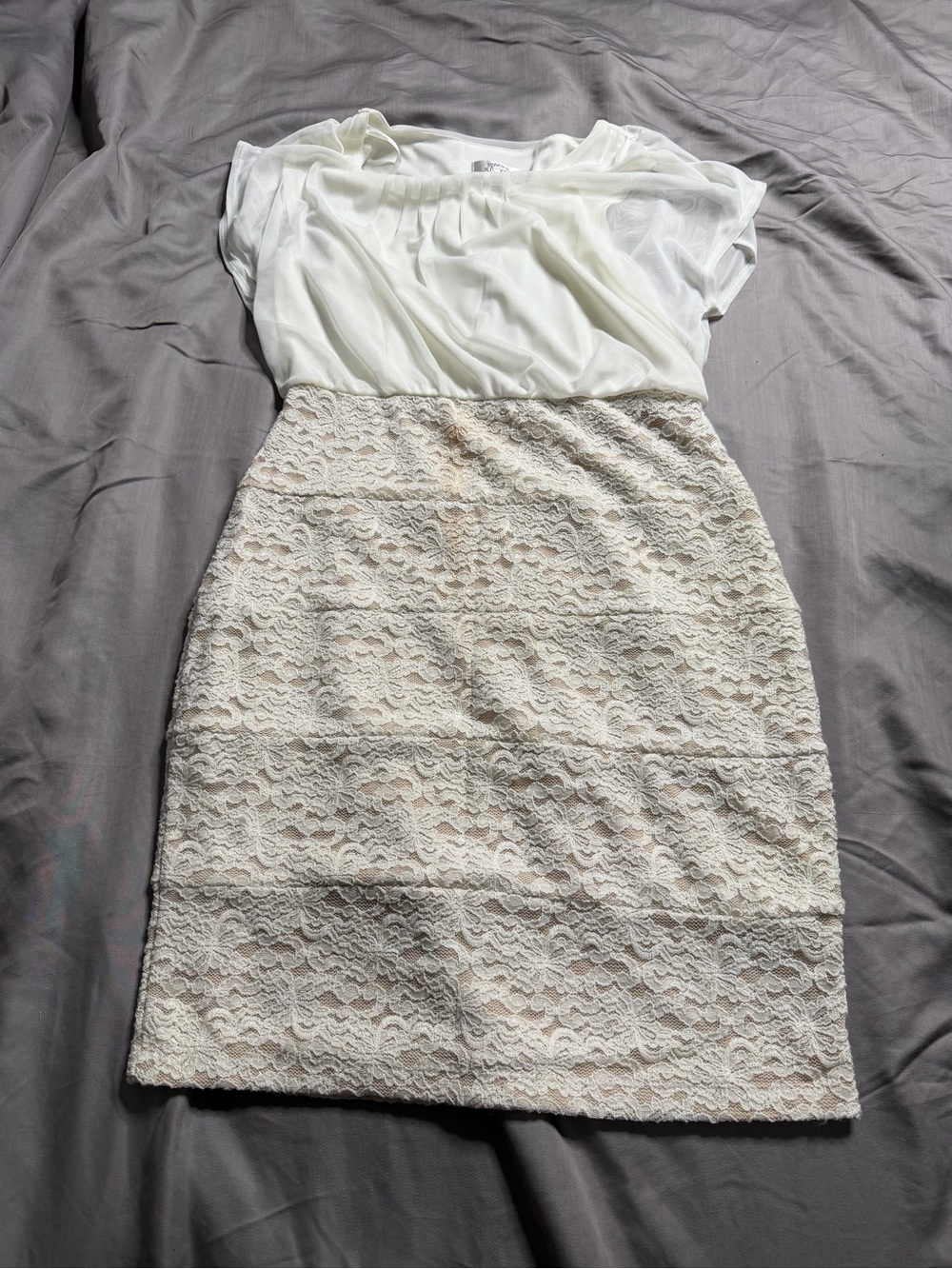 Sweet Storm Cream Lace & Ivory Chiffon Midi Dress